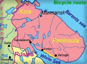 Route long distance cycling tour in Northwest Russia